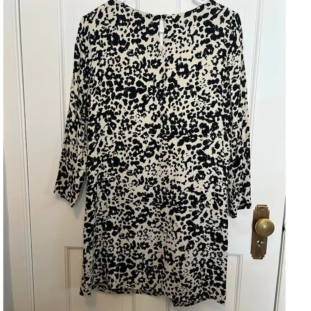 J.Crew Jules Shift Dress Snowcat Leopard Print Black Long Sleeve Mini Women's S